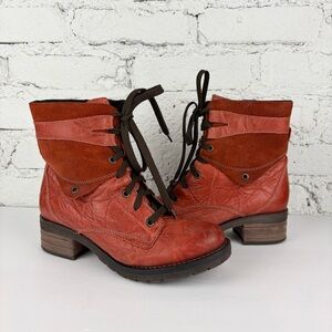 Dromedaris Kara Orange Leather Lace Up Zip Side Ankle Booties 38